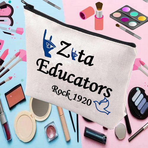 PXTIDY Greek Sorority Gift Makeup Bag Zeta Educators Rock 1920 Cosmetic Bag Sisterhood Gift Sorority Gift