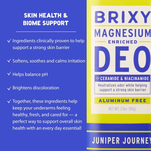 BRIXY Magnesium Deodorant, Effective Odor Control With Ceramide & Niacinamide For Skin Health, Aluminum Free, Baking Soda Free, Sensitive Skin Deodorant, Vegan, Plastic Free, Lightly Scented