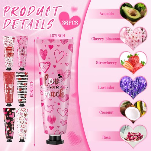 Siifert 36 Pcs 12 Pcs Valentine‘s Day Hand Cream Gift Set Love Heart Moisturizing Hand Lotion Bulk Small Dry Cracked Care Cream Valentine Gifts for Woman Men Teacher Nurse Coworker, 30 ml