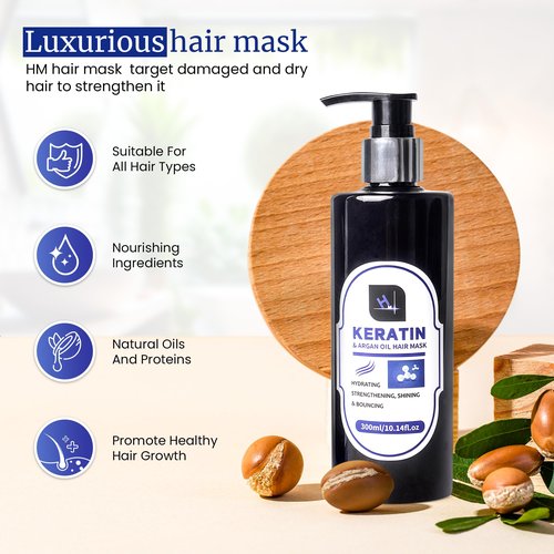 Habeeb Malik HM Keratin And Argan Oil Hair Mask Protein Treatment For All Hair Types 300ml