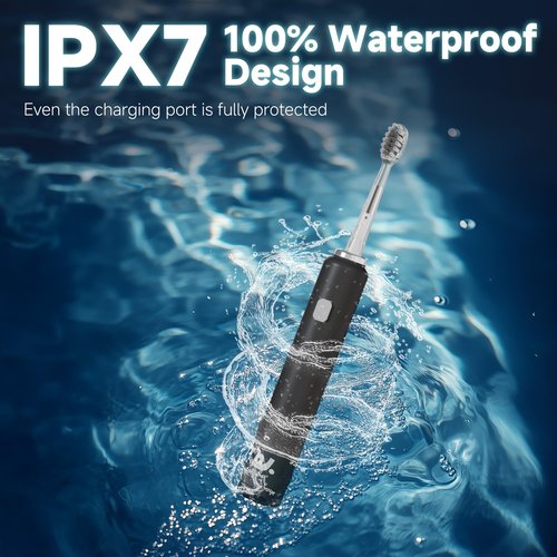 New Wave Oscillating Electric Toothbrush, Vibrating Wave Oral Brush, IPX7 Waterproof, Type-C, Gifts for Adults and Kids, Includes 3 Brush Heads and Wall Mount Bracket, Black