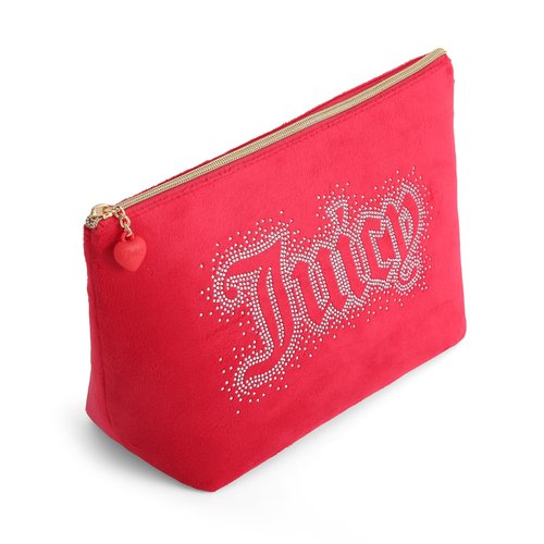 Juicy Couture Red Makeup Bag Cosmetics Organizer Travel Essentials Top Zip Pouch Rhinestone Velour