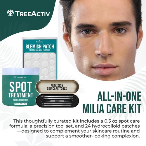 TreeActiv Milia & Acne Spot Cream 3 Items Tool Kit, Eye Milia Remover, Includes 0.5oz Overnight Milia Remover Cream with Bentonite Clay and Aloe Vera, Milia Extractor Tool Kit Acne Treat