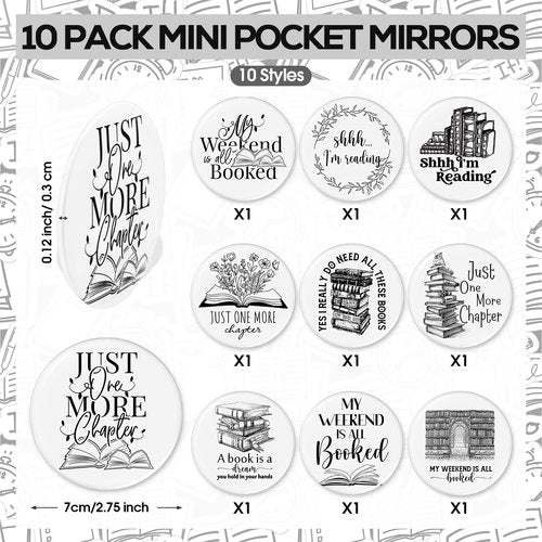 Paterr 20 Pcs Book Lover Gifts for Women Inspirational Canvas Makeup Bag with Zipper and Mini Compact Mirrors Thank You Gift for Book Club Reading Student Teacher Librarian Writer