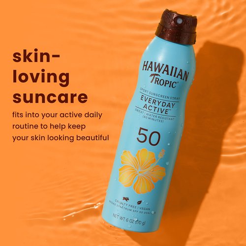 Hawaiian Tropic Everyday Active Spray Sunscreen SPF 50 Twin Pack and Weightless Hydration Face Sunscreen SPF 30 Travel Size