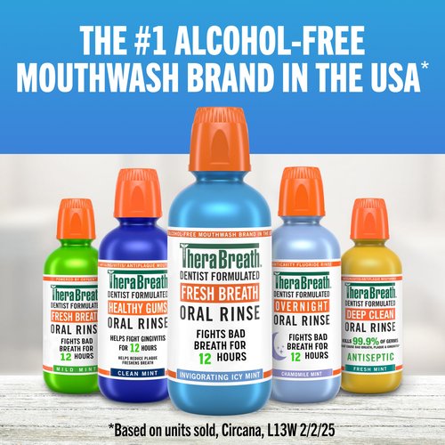 TheraBreath Fresh Breath Oral Rinse, Invigorating ICY Mint Flavor, Dentist Formulated and ADA-Accepted Mouthwash for Bad Breath pH-Balanced, Alcohol Free & Non-Burning, 1 Liter