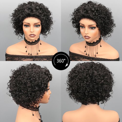 IMANI Short Curly Pixie Cut Wig Human Hair 5X5 Closure Glueless Wigs Human Hair Pre Plucked Pre Cut 8 Inch Brazilian Real Hair Pixie Wigs for Black Women Natural Color