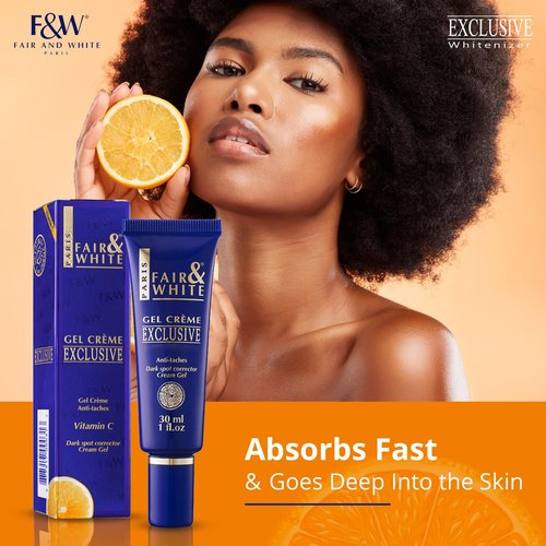 Fair and White Exclusive, Brightening Gel Cream - 30 ml / 1 Fl oz - Deeply Moisturizes, Formulated to Fade Dark Spots with Vitamin C, Glycerin & Castor Oil