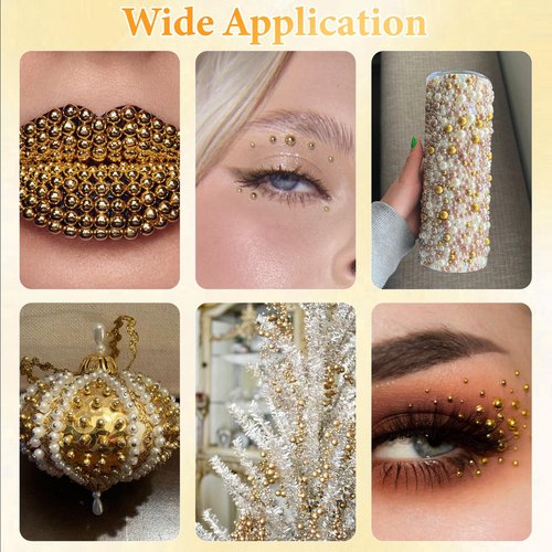Gold Half Pearls for Crafts, Flatback Half Round Gold Pearl for Nails, 6 Sizes ABS Golden Pearl Beads Gems for Nails Art DIY Crafts Embellishment Shoes Clothes Bags DIY Making