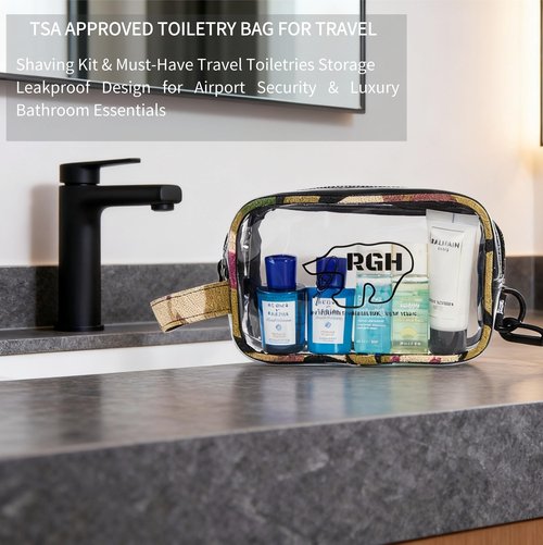 Rough Enough TSA Approved Clear Toiletry for Women Cosmetic Men Shaving Kit Bag Organizer Carry On Travel Essentials with Dry Wet 2 Compartments Quart Size Camo