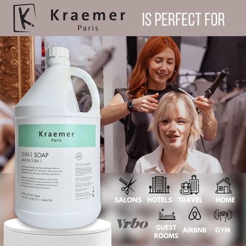 Kraemer Paris Bulk Shampoo Refill Gallon Size hotel for Hotel,Airbnb,Gyms,Hospitality, and Vacation Rentals,All-in-One Salon Quality,3.78 Liter Size, Cruelty-Free Refillable for Hair and Body Wash