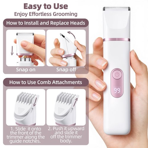 NPYXBR 5-in-1 Bikini Trimmer for Women: IPX7 Waterproof Electric Razor Shaver for Face, Pubic Area, Leg, Arm, Underarm, Nose, Cordless Rechargeable Body Hair Removal, Battery Display, Ceramic Blade