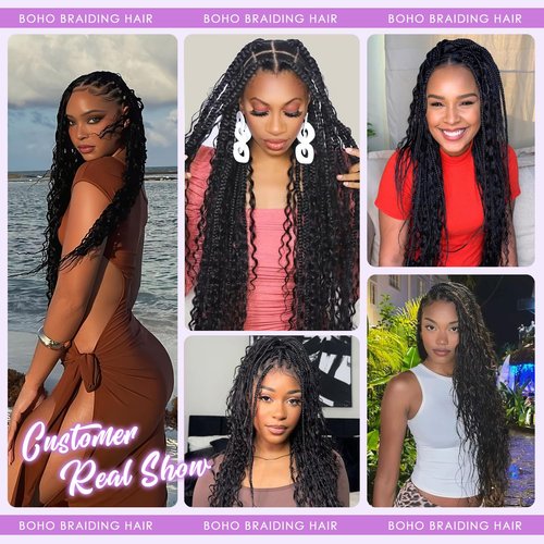 Human Braiding Hair for Boho Braids 100% virgin Human Hair 150g 20 Inch Curly Knotless 12A Deep Wave Bulk Bohemian Braiding Hair for 2 Bundles/Pack Extensions (Natural Black-Deep Wave, 20 Inch)