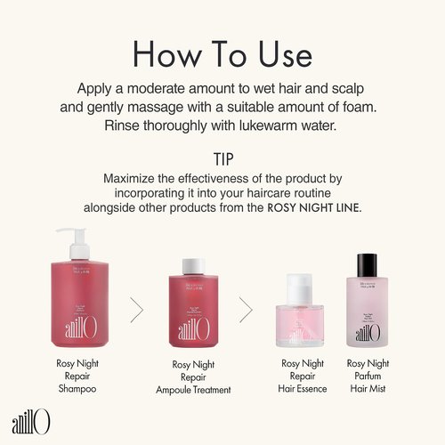 ANILLO Rosy Night Repair Essence Set - Shampoo and Hair Treatment for Damaged, Dyed, and Frizzy Hair, Ceramide and Peptide Complexes, Vegan and Paraben-Free Haircare