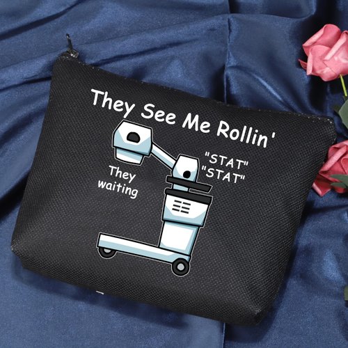 POFULL Xray Tech Gift They See Me Rollin' They waiting Zipper Pouch Makeup Travel Bag Radiologic Technologist Gift (Black They see me Xray Bag)