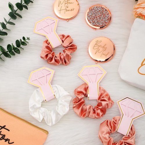 24 Pieces Bridesmaid Proposal Gifts Wedding Makeup Bag Gift Set Includes 8 Bridesmaid Makeup Bags 8 Satin Hair Scrunchies 8 Bridesmaid Compact Mirrors(Fresh Pattern)