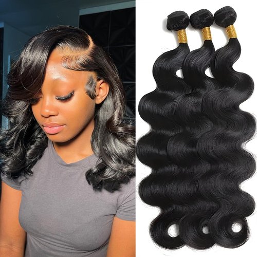 Body Wave Bundles Human Hair 12 14 16 Inch 100% Unprocessed 12A Brazilian Virgin Hair Human Hair Extensions Quick Weave Bundles Double Weft Natural Color
