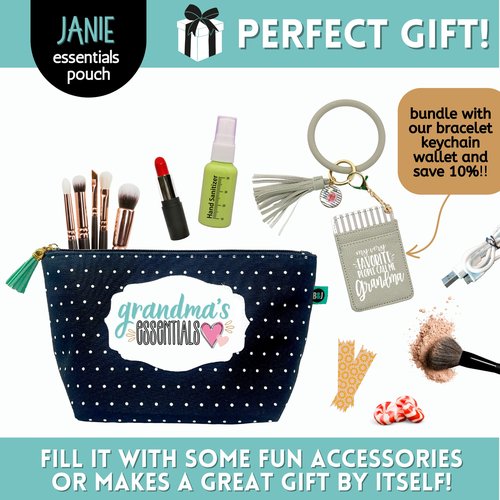 Brooke & Jess Designs Grandma's Essentials Pouch Gifts for Women Dotted Makeup Bags Cosmetic Bag Travel Toiletry Makeup Pouch Bag with Zipper Best Grandma Birthday Just Because Gifts