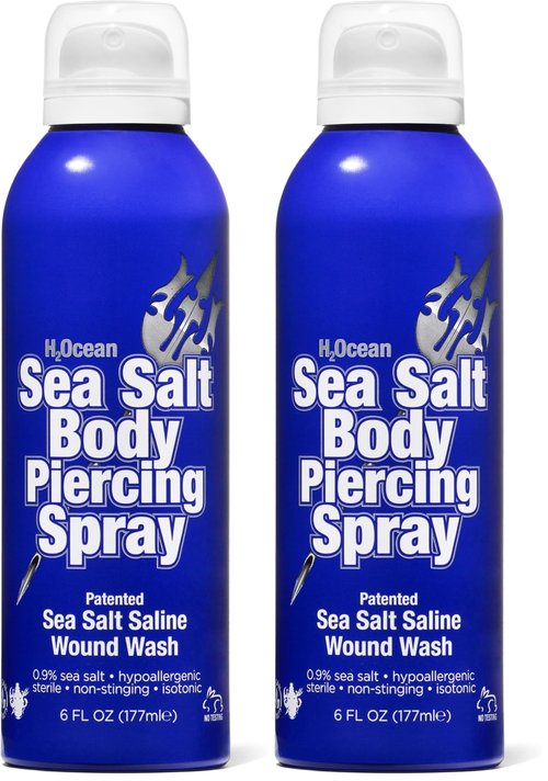 H2Ocean Sea Salt Body Piercing Spray - Saline Piercing Spray for Piercings & Body Modifications - Drug-, Preservative- & GMO-Free Vegan Piercing Aftercare - 6 oz (Pack of 2)