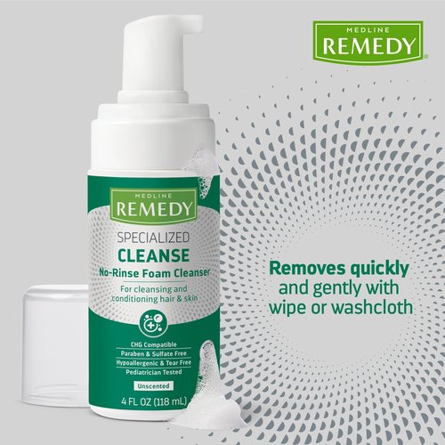 Medline Remedy Specialized No-Rinse Foam Cleanser (4 oz), Unscented, Moisturizing Body Wash, Incontinence Care, Skin Nourishing, For Hair and Dry Skin, Gentle, Eczema Seal, Sulfate-Free