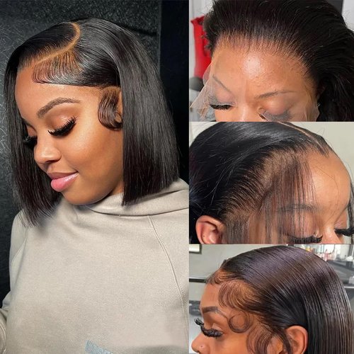 Licoville Black Bob Wig Human Hair, Straight 12 Inch 13x4 Lace Front Wigs Human Hair 180% Density Short Bob Wigs for Women Free Part Black Bob Glueless Wigs Human Hair Frontal Lace Wig Pre Plucked