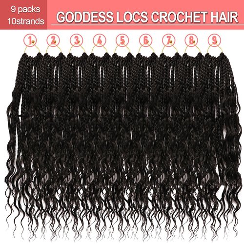 Goddess Box Braids Crochet hair -18 Inch 9 Packs Water Wave Boho Crochet Braids for Black Women (1B#, 18 Inch (Pack of 9))