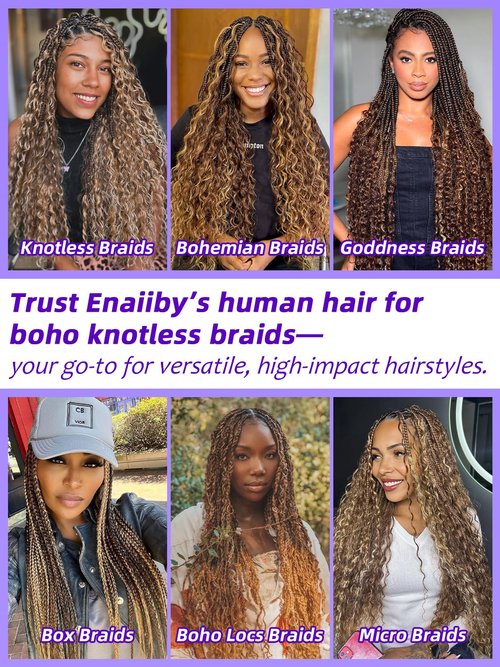 Enaiiby 4/27 Boho Human Hair Braiding Hair Bulk 50g 24 Inch, Deep Wave Ombre Honey Blonde Curly Bundles Human Hair for Boho Knotless Braids, 12A No Weft 100% Unprocessed Brazilian Virgin Hair