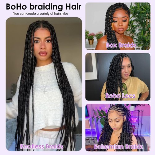 Human Braiding Hair for Boho Braids 100% virgin Human Hair 150g 20 Inch Curly Knotless 12A Deep Wave Bulk Bohemian Braiding Hair for 2 Bundles/Pack Extensions (Natural Black-Deep Wave, 20 Inch)