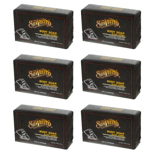 Suavecito Body & Hand Soap Bars Moisturizing With Masculine Black Amber Fragrance 6 oz 6 Pack