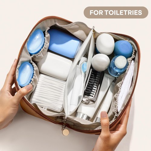 mibasies Flat Lay Open Travel Makeup Bag, Dual-Zipper Diagonal Cosmetic Bag, Large Capacity Waterproof Toiletry Bag for Women