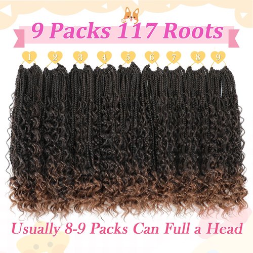 Kelagoo Goddess Box Braids Crochet Hair 14 Inch, 9 Packs Bohomian Box Braids Crochet Hair for Black Women, Pre-Looped Crochet Braids with Curly Ends (14 Inch (Pack of 9), T30)