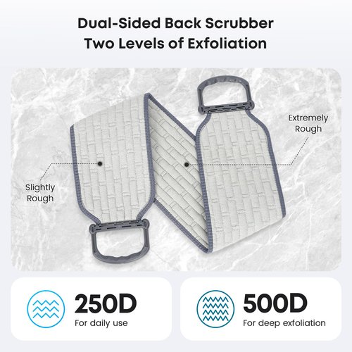 eaxun Exfoliating Back Scrubber with Plastic Handles for Shower, 36 Inches Wider Bath Back Exfoliator Body Cleaner for Men, Women and Elderly, Dual-Sided Roughness Back Washer for Deep Cleansing