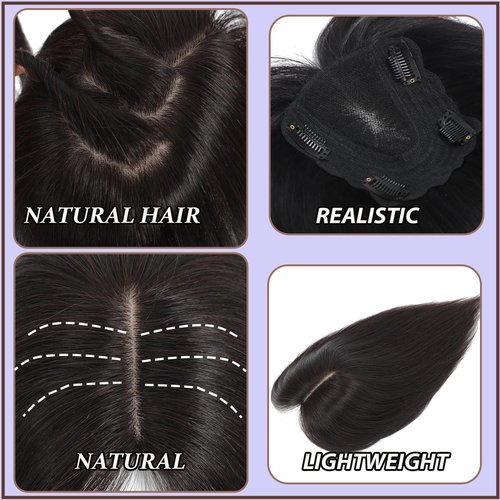 RMYHIG Hair Toppers for Women Real Human Hair, 360° 3D Human Hair Toppers for Women with Thinning Hair Upgrade Middle Part Clip in Bangs (Dark Brown(Big Coverage), 12 Inch-3D-Wispy)