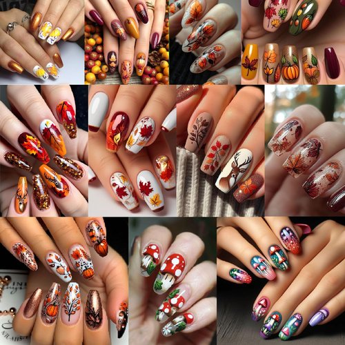 Fall Maple Leaf Nail Art Stickers Autumn Leaves Mushroom Deer Design Self-Adhesive Nail Sticker Fox Pumpkin Wheat Ears Nail Decals for Nails Women Girls Thanksgiving Day DIY Manicure Decor 6 Sheets