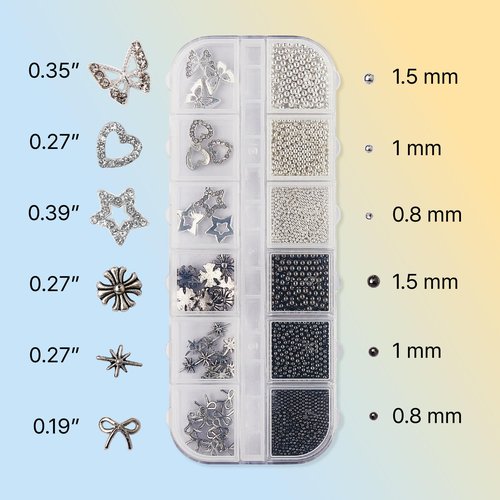 KISS Nail Art Charms & Dual Ended Rhinestone Picker Tool Nail Decoration Set, 3D Jewelry & Gem Kit for Salon Quality Manicure, Supplies & Accessories (Silver + Gold + Aurora)