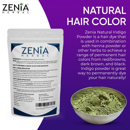 Zenia Indigo Powder (1kg) - 100% Natural Hair Dye, Permanent Color to Black, 100% Pure, No Preservatives, for Hair & Beard, Use with Henna - Value Pack
