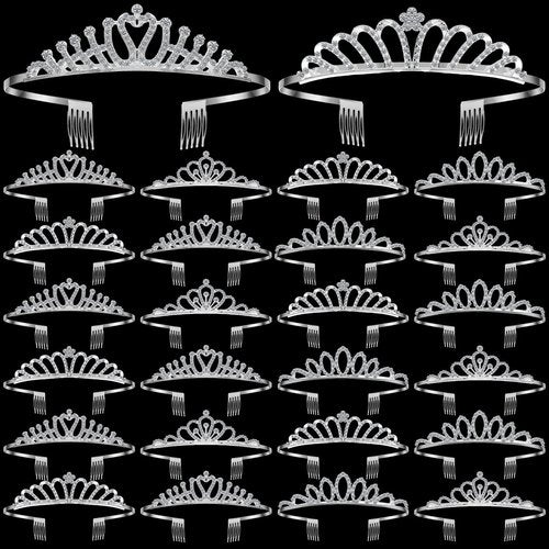 Yuefunny 24 Pcs Crystal Tiara Headbands for Women Princess Headband Crown with Combs Tiaras and Crowns for Pageant Bridal Wedding Prom Party Gifts(Classic,Silver)