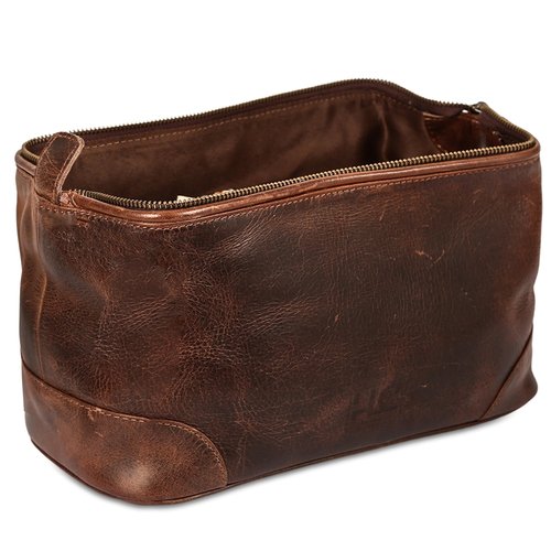HLC Leather Toiletry Bag for Men - Premium Genuine Leather Dopp Kit Shaving Kit Organizer Travel Kit Pouch Bag - Large Size - Rustic Brown