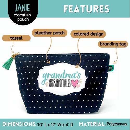 Brooke & Jess Designs Grandma's Essentials Pouch Gifts for Women Dotted Makeup Bags Cosmetic Bag Travel Toiletry Makeup Pouch Bag with Zipper Best Grandma Birthday Just Because Gifts