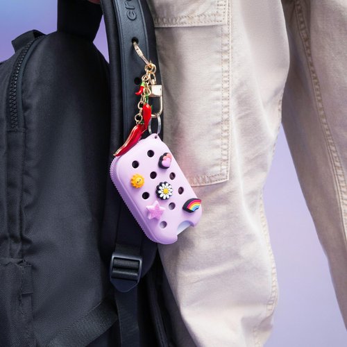 Touchland x Crocs Limited Edition Mist Case 1 Fl. OZ., Stylish Hand Sanitizer Spray Accessory, with 5 Jibbitz Charms and Keyring, Sugarpop Pink Color