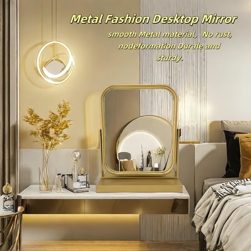 Deng YH Tabletop Vanity Mirror Adjustable Rotation Golden Metal Framed Gold Vanity Mirror, Room for Living Room,Bedroom,Tabletop,Bathroom.