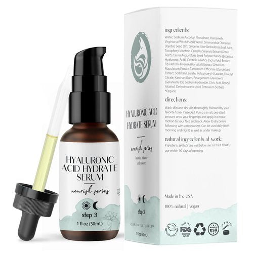 Hyaluronic Acid Face Serum - Hydrating Anti Wrinkle Anti Aging Facial Serum - With Vitamin C and E, Green Tea, Jojoba Oil - Natural and Organic - 1 Oz by Foxbrim Naturals