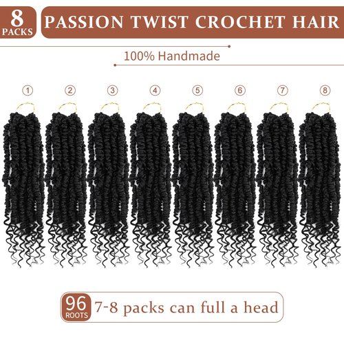 Passion Twist Crochet Hair,Passion Twist Hair 24 Inch,8 Packs Pre-twisted Passion Twist Hair,Short Passion Twist Crochet Braids,Pre Looped Crochet Hair for Black Women(1B)