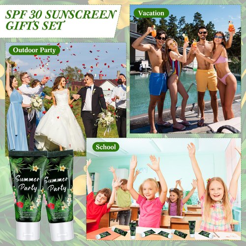 Dansib 24 Pcs Mini Sunscreen Bulk for Summer Wedding Party Spf 30 Water Resistant Sunscreen Lotion Bulk 1oz Travel Size for Thank You Gifts Wedding Party Supplies(White Cream,Tropical)