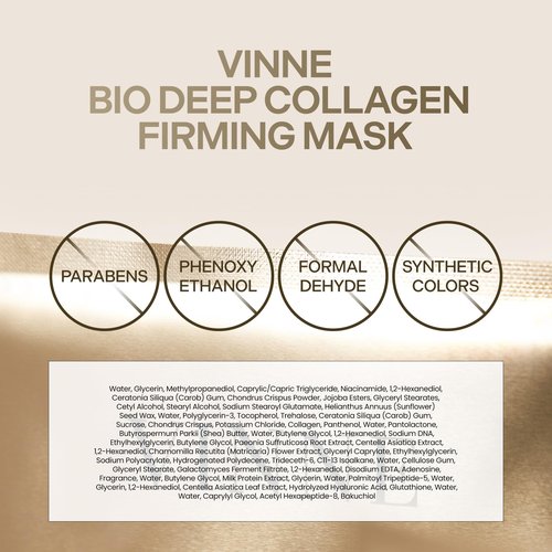 VINNE Signature Bio Deep Collagen Firming Mask – Korean Hydrogel Mask w/ 5,000ppm Ultra-Low Molecular Collagen, Centella Asiatica Exosome, Niacinamide & PDRN – Skin Care Face Mask (4 Sheets, 1.41 oz)