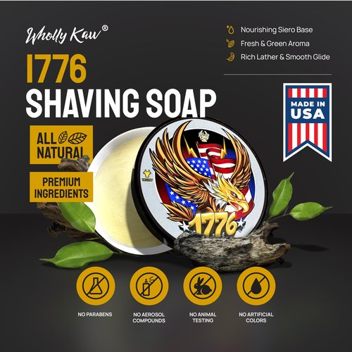 1776 Shaving Soap. Donkey Milk, Water Buffalo Milk, Whey Proteins, Tallow, Hops Extract. Osmanthus, Benzoin, Labdanum, Grapefruit, Artemisia, Tarragon, Patchouli, Musk, Tonka Bean, Cedarwood