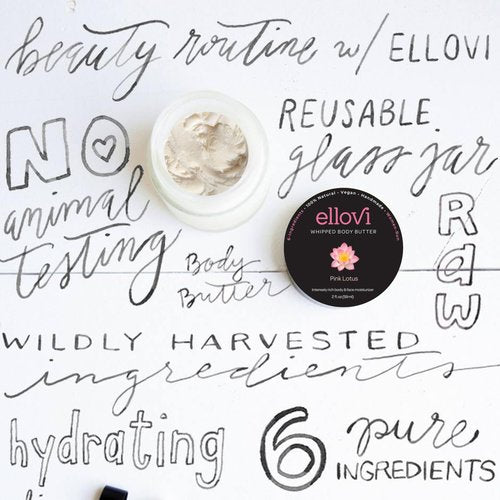 Ellovi All-Natural Luxuriously Whipped Body Butter - Pink Lotus - Pure Enough to Eat - Made With Just 6 Vegan Ingredients - Ultra-Rich 100% Plant-Based Moisturizer For Naturally Healthy Skin (2oz)