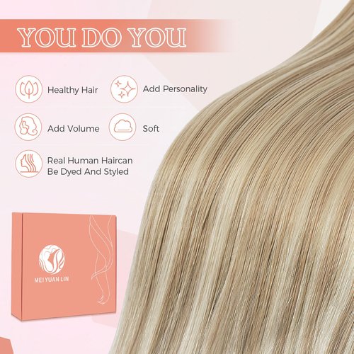 MEI YUAN LIN Clip In Hair Extensions Real Human Hair Ash Blonde Mix Bleach Blonde 5pcs 85g 12inch