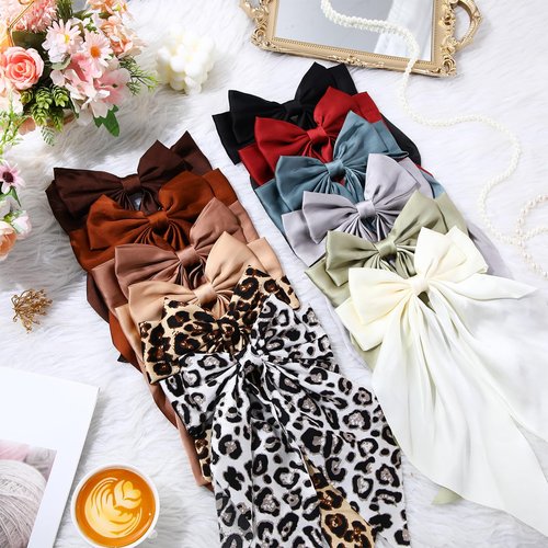 Mimorou 36 Pcs Big Hair Bows for Women Silky Satin Hair Bows Bulk Oversized Long Tail Black White Hair Bow Large Hair Ribbons Hair Clips Barrettes Bow Knot Hair Accessories Gift