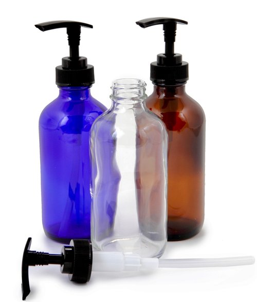 Vivaplex, 6, Large, 8 oz, Empty, Assorted Colors, Glass Bottles with Black Lotion Pumps …